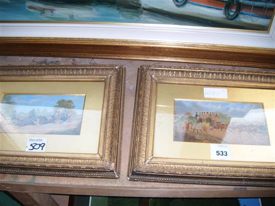 2 Gilt framed watercolours, horse and carriage(-)